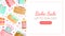 Bake Sale Landing Page Template with Tasty Cakes Pattern, Bakery Shop Sweet Desserts Special Offer, Cafe Menu Design