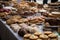 bake sale table, overflowing with holiday cookies and treats