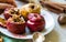 Baked apples with walnuts and honey, autumn food