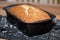 Baked banana loaf in baking pan