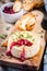 Baked camembert with cranberry sauce and thyme