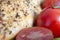 baked chicken breast with red tomatoes macro shot