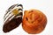 Baked cinnamon swirl puff roll sweetened with honey and raisins and filled with custard cream and chocolate cake roll Swiss roll,