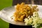 Baked elderflowers on plate