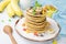 Baked food pancakes lush bunch lots with banana chocolate and candied fruit