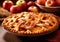 Baked fresh sweet apple pie with red raw apples.Macro.Ai Generative