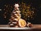 Baked gingerbread christmas tree on wooden background