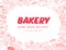 Baked goods advertising design with text place and hand drawn bakery goods background pattern around.