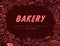 Baked goods advertising design with text place and hand drawn bakery goods dark background pattern around.