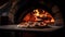 Baked gourmet pizza cooked in wood oven generated by AI