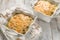 Baked gratin casserole chicken with mushrooms with cheese