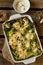 Baked gratin of cauliflower, broccoli and romanesco with cream and mustard sauce