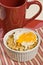 Baked Macaroni and cheese with poached egg