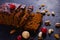 Baked Plum Cake On Stone Background With Dry Fruits