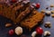 Baked Plum Cake On Stone Background With Dry Fruits