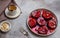 Baked plums with honey, cinnamon and hazelnuts. healthy and delicious dessert