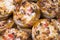 Baked portioned tartlets made from puff pastry with crab cheese