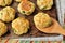 Baked potato patties with turkey, cheese and peas