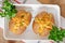 Baked potatoes stuffed with minced chicken and carrots