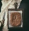 Baked rectangular chocolate brownie pie