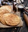 Baked round layers of homemade traditional Russian napoleon cake