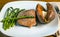 baked salmon with sweet potato and sauteed asparagus