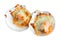 Baked Scallops with Cheese isolated on white background with clipping path. Grill seashell slice with sauce seafood