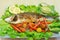 The baked seabass with vegetables