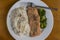 Baked season salmon with rice and  broccoli