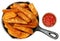 Baked Seasoned Potato Wedges in Cast Iron Skillet With Ketchup