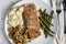 baked seasoned salmon with stuffing and asparagus
