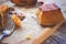 Baked slices of pumpkin on baking paper