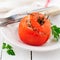 Baked Tomato Stuffed with Rice and Beef Mince