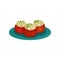 Baked tomatoes stuffed with rice. Appetizing snacks. Food for holiday dinner. Culinary theme. Flat vector icon