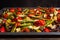 Baked vegetables on a baking tray. Healthy eating concept