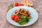 baked vegetables eggplant, mushrooms on a plate photo dishes for the menu of a cafe bar restaurant