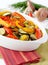 Baked vegetables served in the baking dish