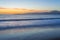 Baker Beach overlooking Pacific Ocean at dusk, South Bay, San Francisco, California