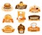 Baker with bread and pastry isolated icons