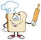 Baker Bread Slice Cartoon Character With Chef Hat Holding A Rolling Pin