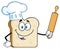 Baker Bread Slice Cartoon Mascot Character With Chef Hat Holding A Rolling Pin