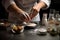 A baker carefully measuring ingredients for a recipe, emphasizing the importance of precision and accuracy in baking, Generative