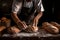 A baker carefully shaping artisanal bread loaves, showcasing the artistry and precision involved in the baking process. Generative