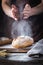 Baker cooking bread.