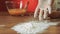 Baker hand preparing flour on the table to make dough slow motion