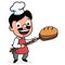 Baker with loaf of freshly baked bread. Vector illustration