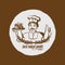 Baker portrait showing yummy cake and thumbs up, best baked good lettering, bakery logotype vector illustration with wheat ears