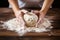 Baker prepares dough, showcasing culinary expertise in a rustic kitchen