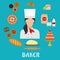 Baker profession and pastries flat icons