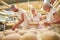 Baker team in the family bakery baking bread